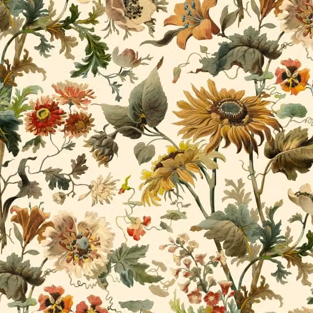 House of Hackney Botanical Floral Vintage Wallpaper in Beige and Multicolour
