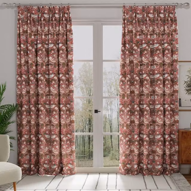 William Morris Strawberry Thief Made to Measure Blackout Cotton Curtains in Red