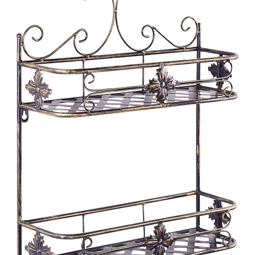 Wyld and Coco Two Tier Vintage Distressed Black Metal Bathroom Wall Shelf – 2