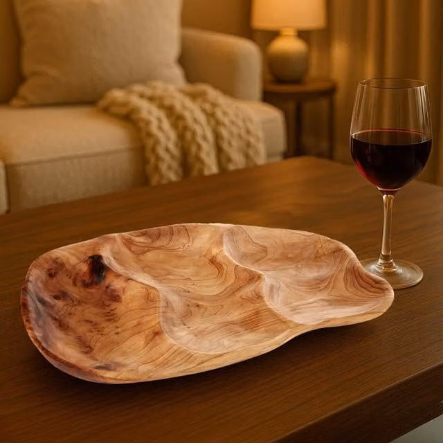Orsina Kora 3 Compartment Serving Tray in Brown Solid Natural Cedarwood – 1