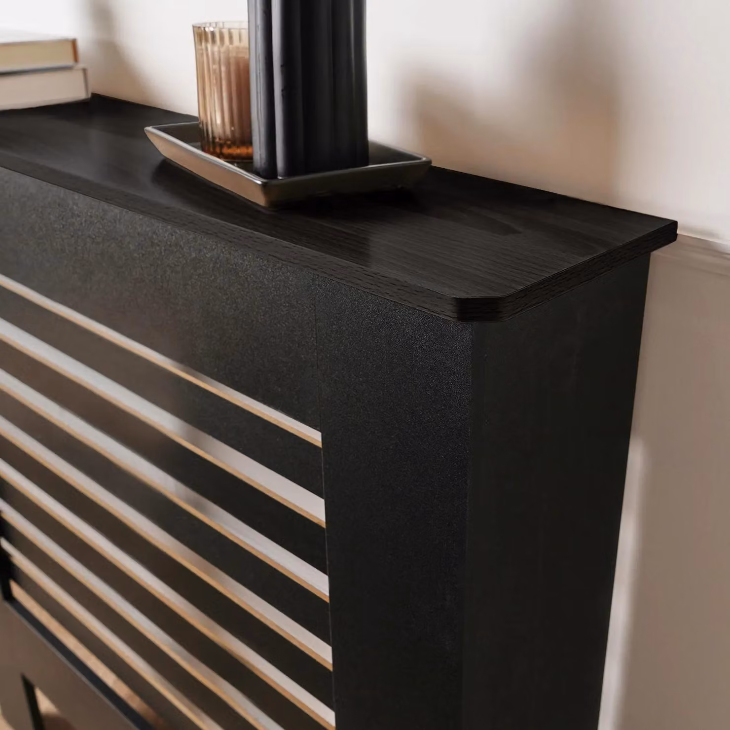 OHS Modern Black Matt MDF Radiator Cover and Hallway Shelf – 3