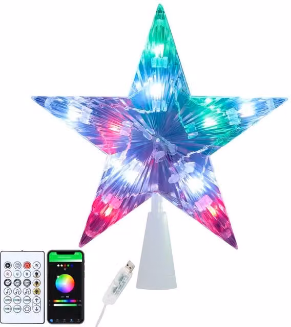 Bright Zeal Smart RGB Colour-Changing LED Star Christmas Tree Topper in White, 19 cm