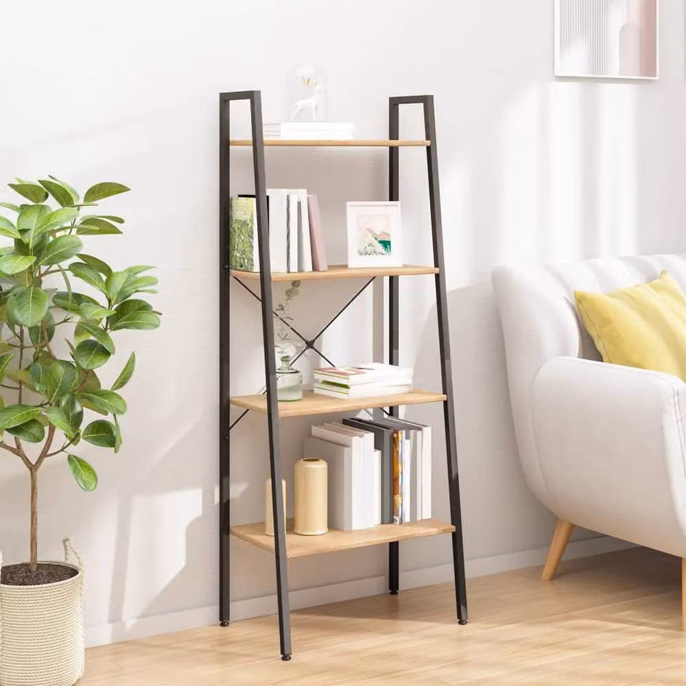Berkfield Home Practical 4-Tier Standing Shelf, Brown and Black, W/D/H: 56 x 35 x 140 cm – 2