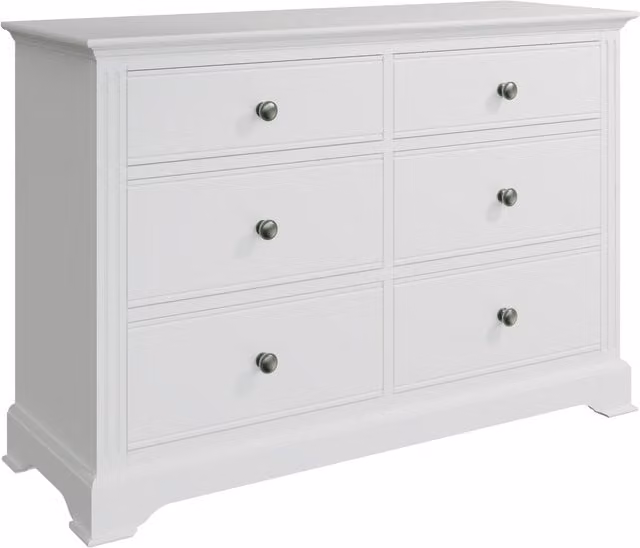 Brooklea Ready Assembled Wide White Chest of Six Drawers