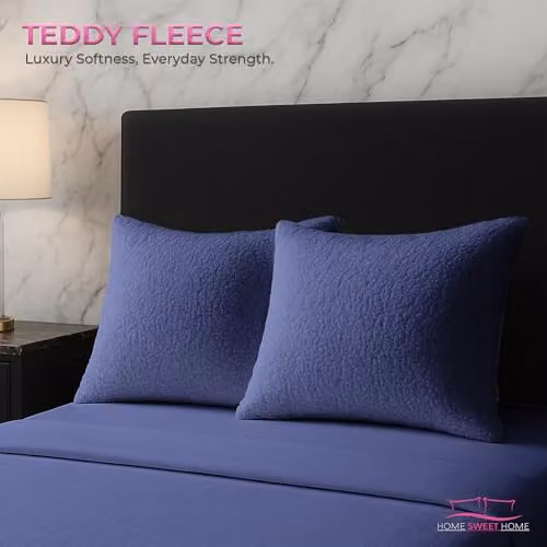 Home Sweet Home UK Teddy Fleece Pillowcase Set of 2 in Blue, W: 48 cm, H: 74 cm – 3