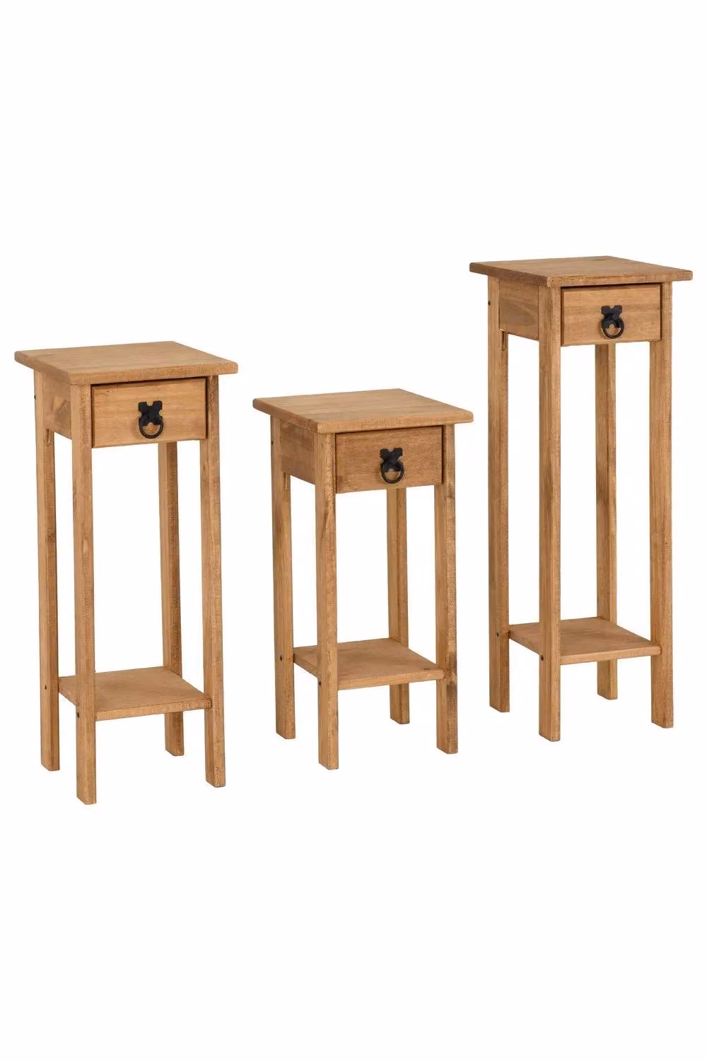 Seconique Corona Set of 3 Rustic Waxed Pine Plant Stands in Brown and Black, H: 73.0 cm, W: 27.0 cm, D: 25.0 cm – 4