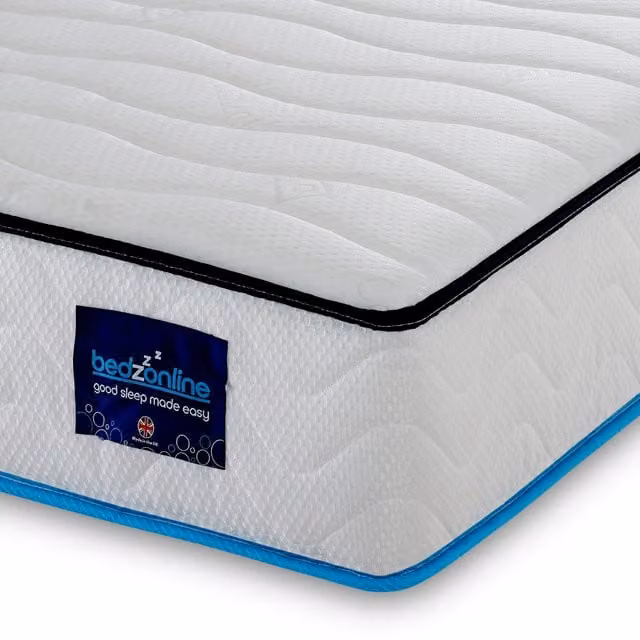 Bedzonline Ultra Cool Blue Hybrid Memory Foam and Open Coil Mattress in White, W/D/H: 90 x 190 x 22 cm – 1