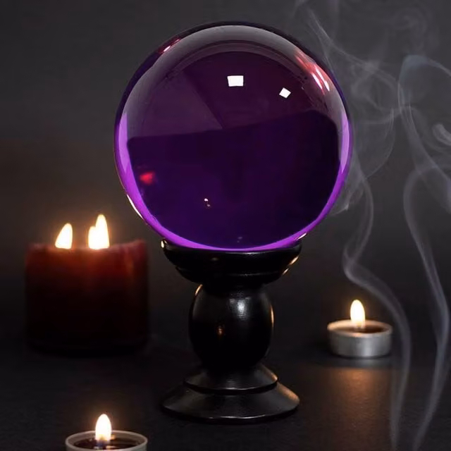 Uniqueful Large Purple Glass Crystal Ball with Black Wood Stand
