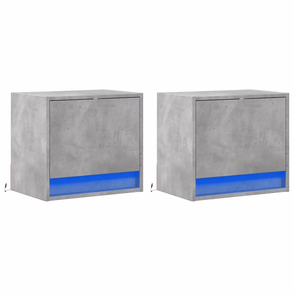 Berkfield Home Set of 2 Wall-mounted Bedside Cabinets with Integrated LED Lights in Grey Concrete Oak – 2