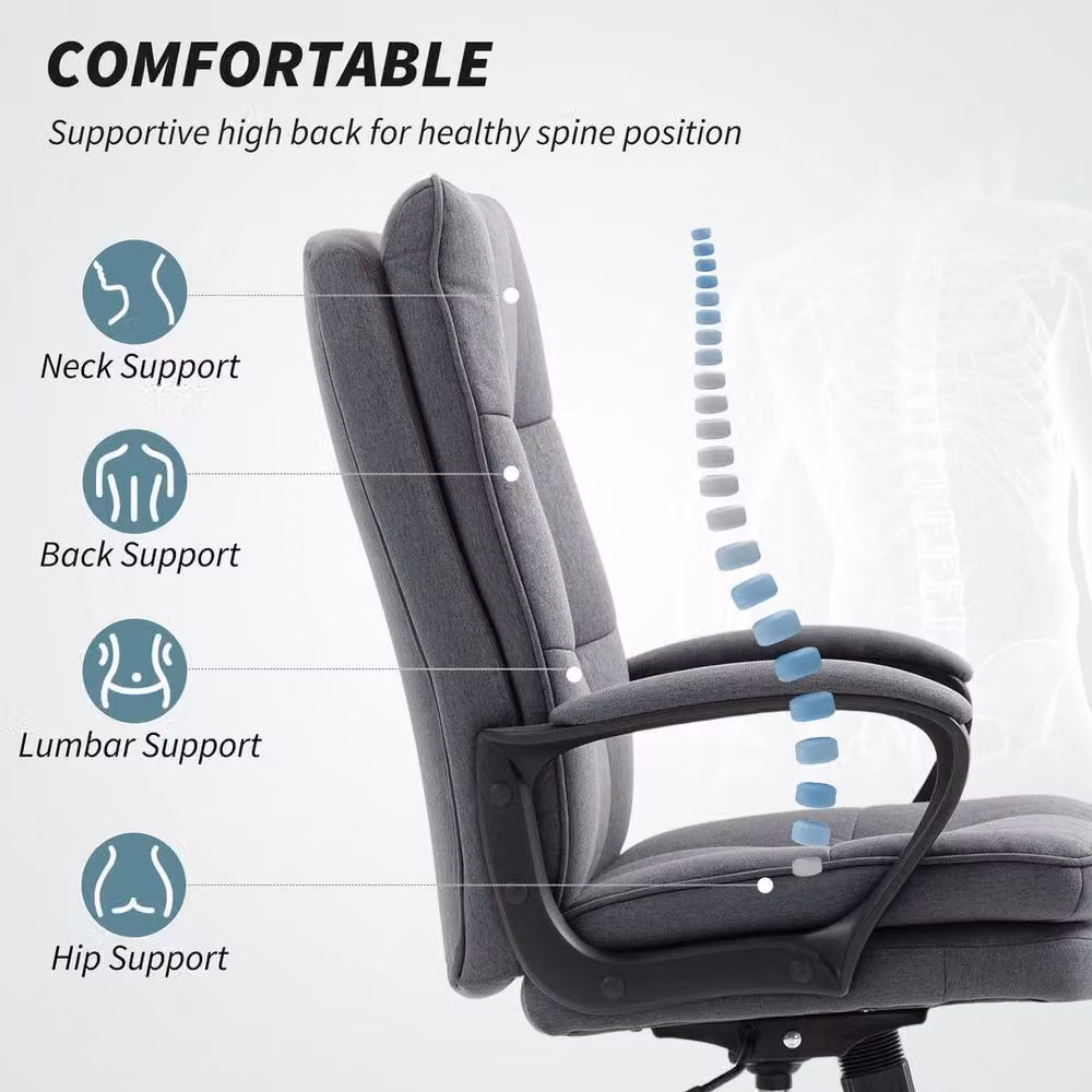 EONLION Charcoal Grey High Back Executive Office Chair with Armrests and 360 Degree Swivel – 3
