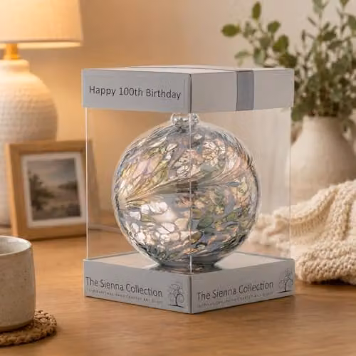 Sienna Glass Silver and Multicolour Friendship Ball Glass Bauble Ornament, Diameter: 10 cm – 2