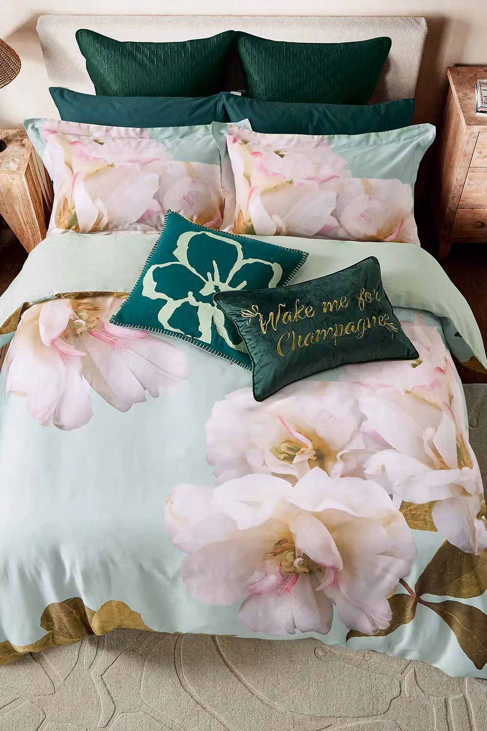 Ted Baker Gardenia Floral Mako Satin Cotton Duvet Cover and Pillowcase Set, Green, W: 140 cm, H: 200 cm – 3