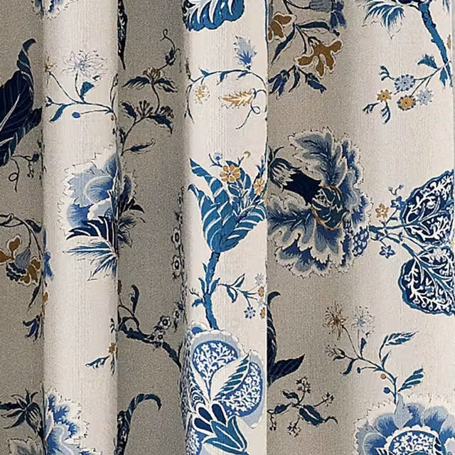 V&A Palampore Trail Blue Floral Lined Eyelet Curtains, H: 167.64 cm x W: 137.16 cm