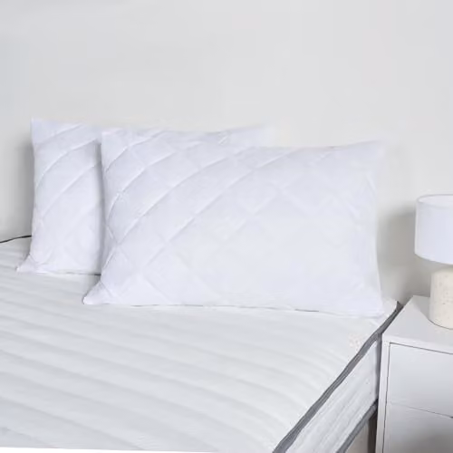 OHS Quilted Microfibre Pillow Protectors, 2 Pack, White, W: 48 cm x L: 74 cm