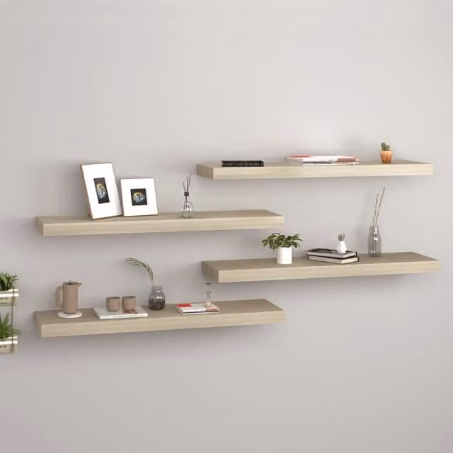 Berkfield Home Floating Wall Shelves, 4 Piece Oak MDF Set in Brown, W: 80 cm, D: 23.5 cm, H: 3.8 cm – 1