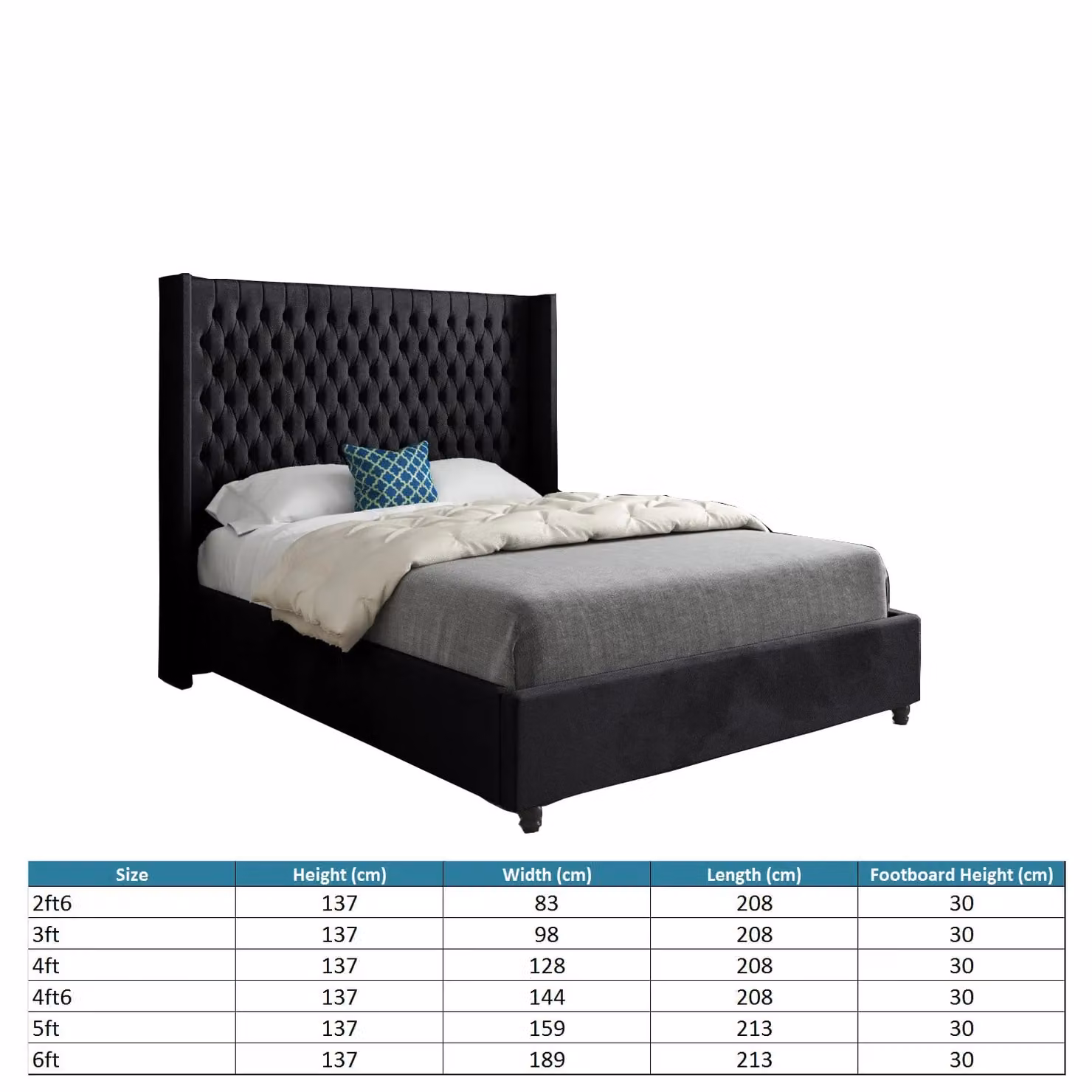Casani Small Single Upholstered Velvet Designer Bed Frame in Black – 5