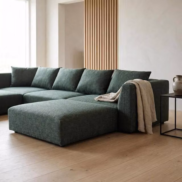Abakus Direct Tokyo U-Shape Modular Sofa in Green and Grey Brushed Tweed Fabric