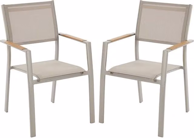 Vente-unique Mylia Set of 2 Stackable Aluminium and Textilene Garden Armchairs in Taupe