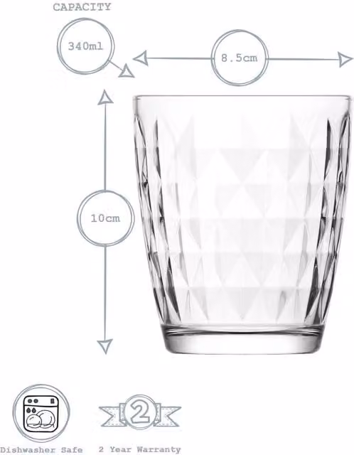 LAV Artemis 12 Piece Geometric Glass Tumbler Set - Transparent