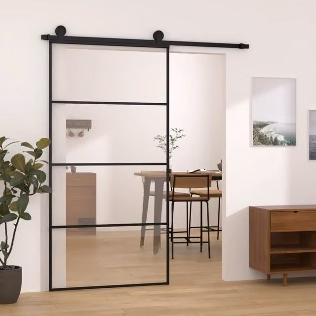 Berkfield Home Sliding Door with Hardware Set in Black, ESG Glass and Aluminium, W: 102.5 cm, H: 205 cm – 1