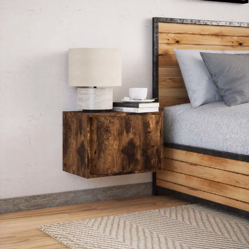 Berkfield Home Wall-mounted Bedside Cabinet with Integrated LED Lights in Smoked Oak Brown – 4