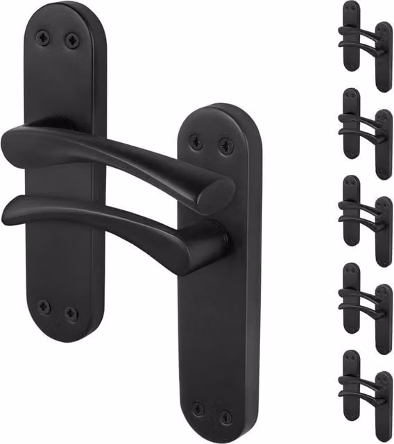 AFIT Novi Black Twist Door Handles with Backplate, Internal Lever, 6 Pairs, Matt Black – 1
