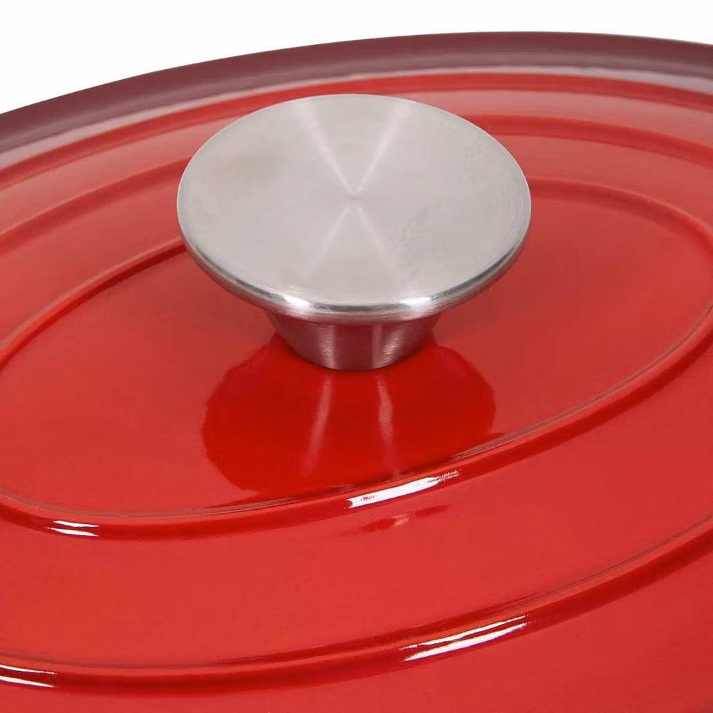 PAWNORA Red Oval Enamel Cast Iron Dutch Oven with Glass Lid Casserole Stockpot – 5