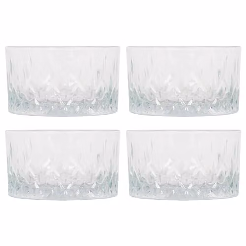 LAV Odin Geometric Glass Snack Bowls, Clear, Pack of 4, Diameter: 9.5 cm