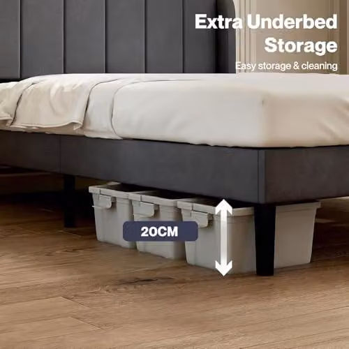 Levede Double Bed Frame with Adjustable Upholstered Velvet Headboard in Grey, W/D/H: 135 x 190 x 140 cm – 10