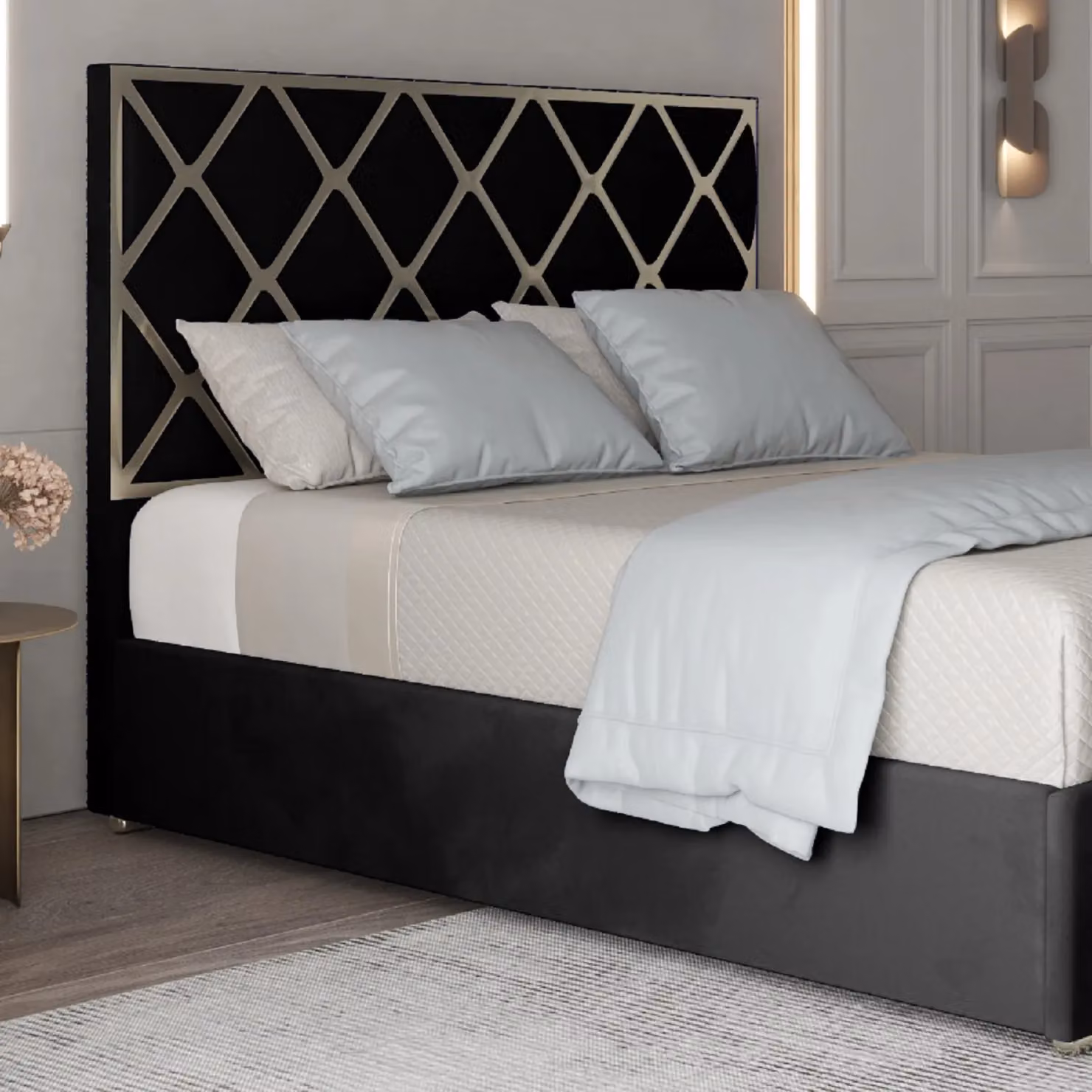 Casani Tammy Upholstered Velvet Metal Bed Frame in Black, Size: 180 x 200 cm – 2