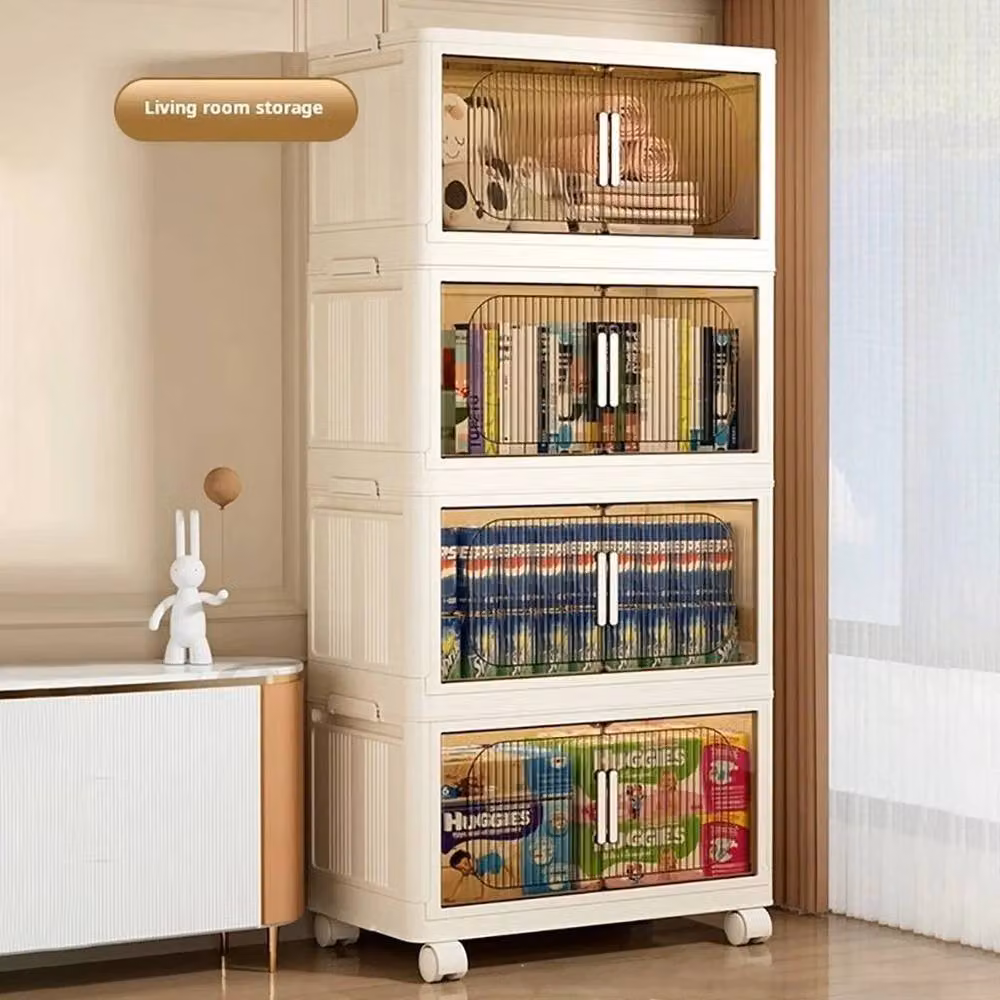 FLAVORA 4-Tier Stackable Folding Storage Organizer Box, White, W: 40 cm, D: 40 cm, H: 27 cm – 2