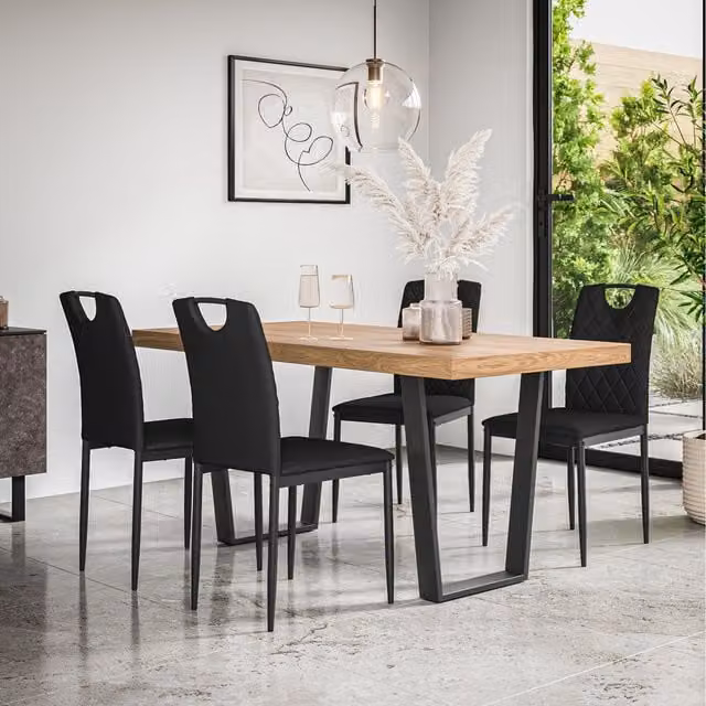 More4Homes Aria Dining Set with Oak Effect Rectangular Table and 4 Black Monza Faux Leather Chairs