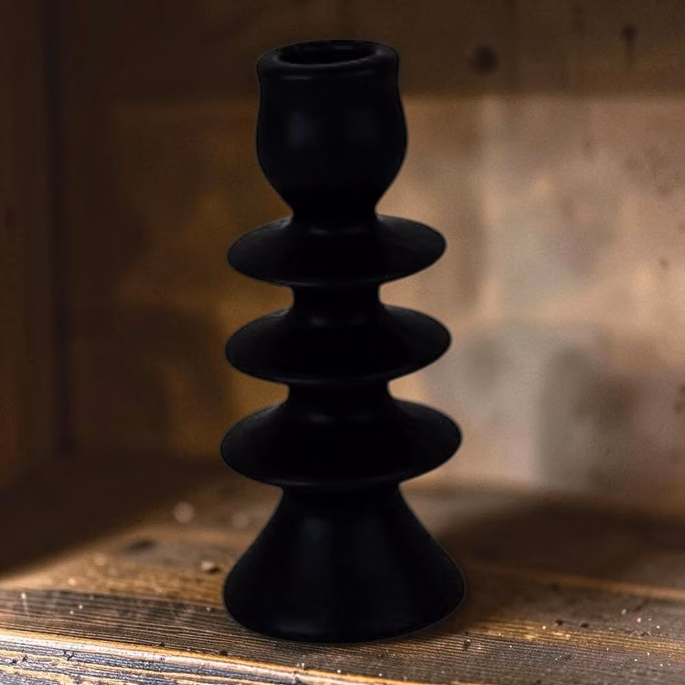 Four Candle Minimalist Black Ceramic Taper Candle Holder for Tabletop – 2
