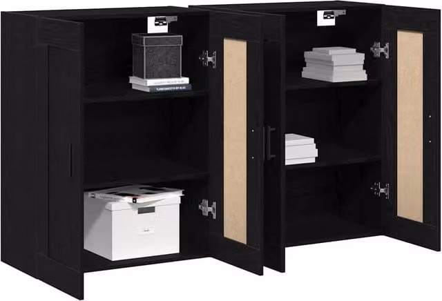 Berkfield Home Wall Mounted Cabinets in Black Oak, Set of 2 – 1