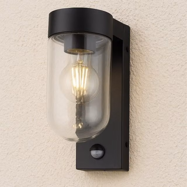 CGC Rowan Black Outdoor Wall Lantern Light with Transparent Glass