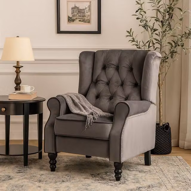 LUXURY LIFE Althorpe Manual Push Back Reclining Armchair in Grey Velvet