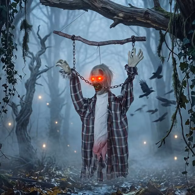 HOMCOM Hanging Animated Chained Zombie Halloween Decoration in Grey and Red