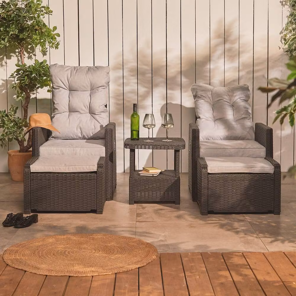 VonHaus 2 Seater Reclining Rattan Garden and Patio Bistro Set in Beige – 2