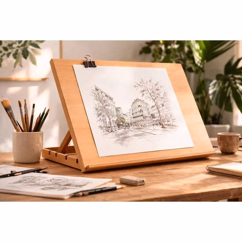 EONLION Adjustable Wooden Drawing Board Table in Brown, Width: 100 cm – 2