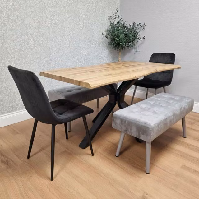 Kosy Koala Dakota Dining Set with Velvet Benches, Black, Width: 140 cm
