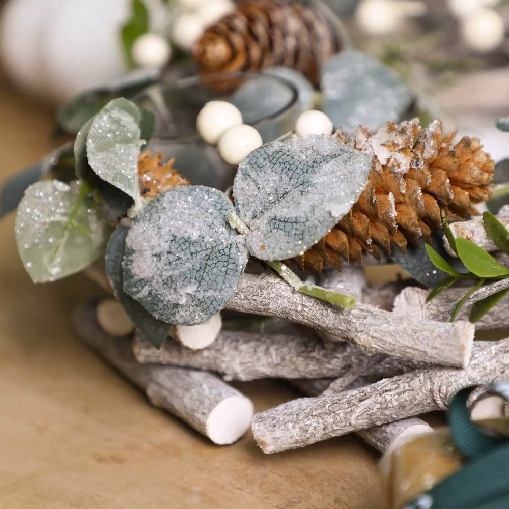 Dibor Nature Trail Wreath Tealight Table Centrepiece Christmas Candle Holder in Green, White and Multicolour – 4