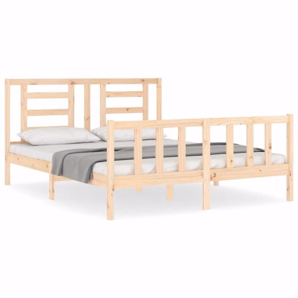 Berkfield Home Beautiful Solid Wood Bed Frame with Headboard in Natural Pine, W/D/H: 160 x 200 x 165.5 cm – 2