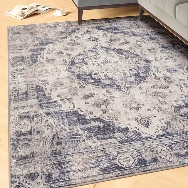 The Rug House Beige Vintage Washable Rectangular Area Rug W: 240 cm, D: 330 cm