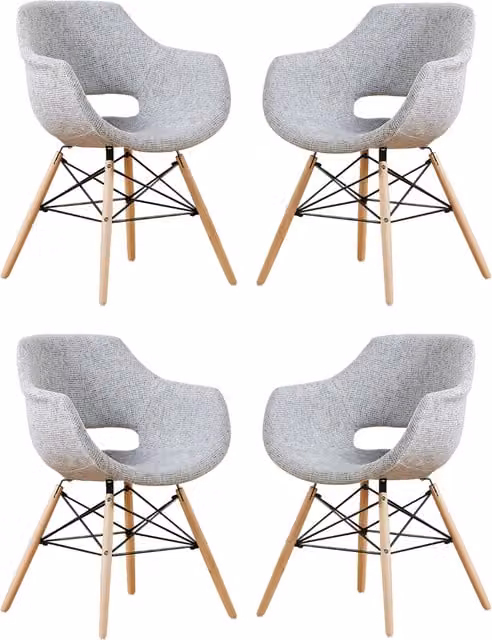 Life Interiors Set of 4 Olivia Mid-Century Fabric and Velvet Dining Chairs in Grey and Black