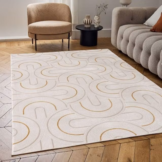 THE RUGS Carmel Modern Gold Arch Design Soft Pile Area Rug, W: 200 cm, L: 290 cm – 1