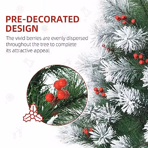HOMCOM Green Artificial Christmas Tree with Berry Decoration and Metal Stand, Height: 150 cm – 4