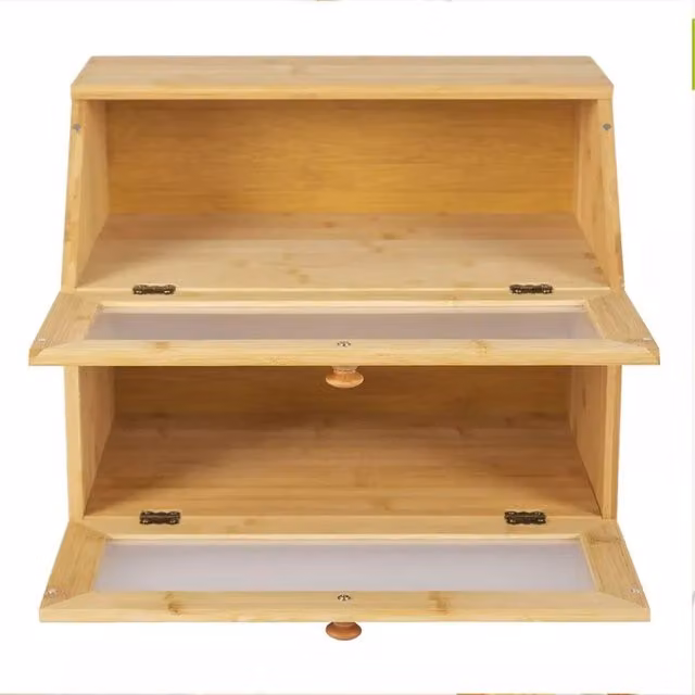 SPETLEK Double Layer Stackable Bamboo Wooden Bread Box in Yellow