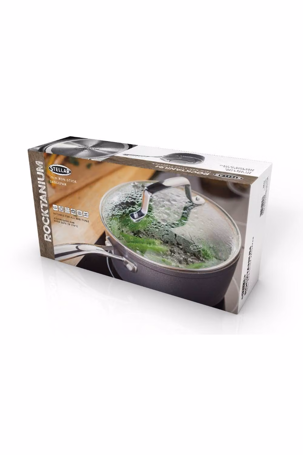 Stellar Rocktanium Non-Stick Saucepan with Glass Lid, Silver, 1.5 l, 18 cm – 5