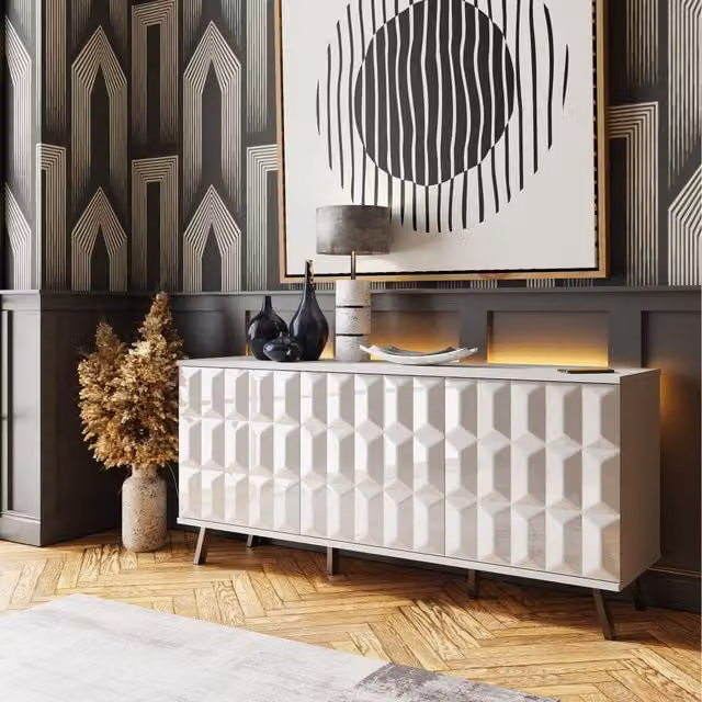 Frank Olsen Elevate Large Modern White Glossy Sideboard with Integrated Lighting