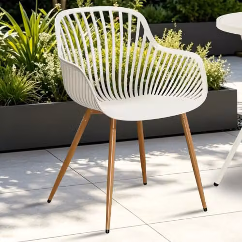 Core Products Sunray Outdoor Dining Armchairs, Set of 2 Weather-Resistant Bistro Chairs in White and Green – 2
